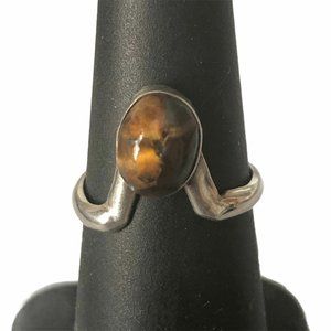 Tigers eye modernist vtg sterling silver ring